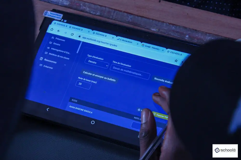 Saisie des notes sur la plateforme E-School B depuis une tablette